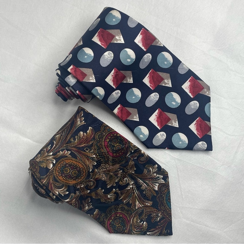VTG Givenchy Monsieur Silk Tie Lot Navy Gold Paisley Red White Blue USA Neckties